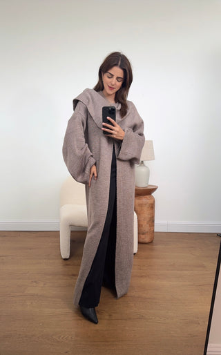 Aleah cardigan with scarf in taupe NO RETURN - Fash Focused