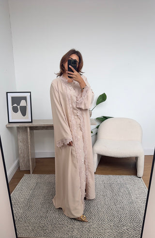 Cream lace detail kimono two piece - aliyah - Fash Focused