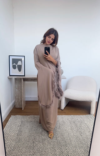 Beige faux feather dress- tina
