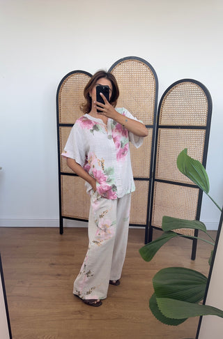Cream floral linen blend coord