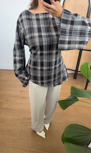Grey checkered assymetric top- gia
