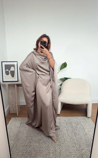 Taupe butterfly chocker neck dress - silaya