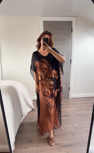black/brown Printed chiffon dress - naiz - Fash Focused