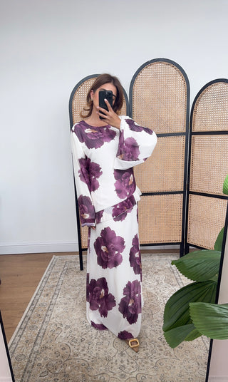 Plum chiffon printed maxi dress- bria