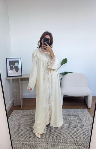 Ivory lace detail kimono two piece - aliyah
