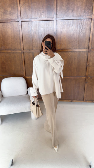 Ivory scarf attached top- ayla