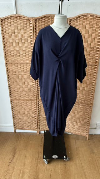 Navy short sleeve knot dress OUTLET - Fash Focused