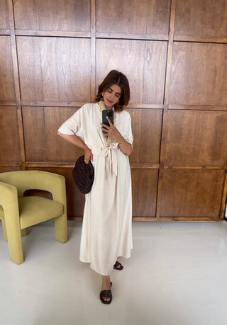 Cream embroidered tie waist dress- nerja
