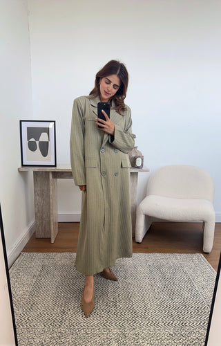 sage striped longline blazer - Aria - Fash Focused