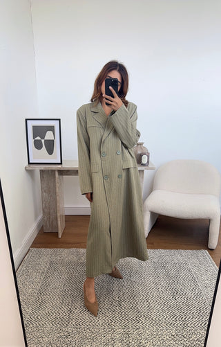 sage striped longline blazer - Aria - Fash Focused