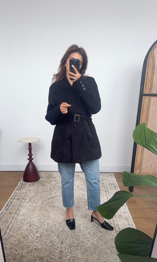Black brushed blazer jacket- iela - Fash Focused
