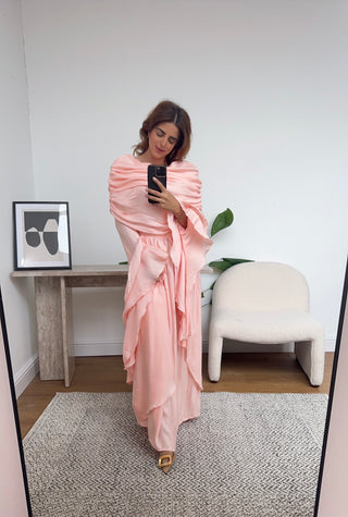 coral flare sleeve dress- grecia - Fash Focused