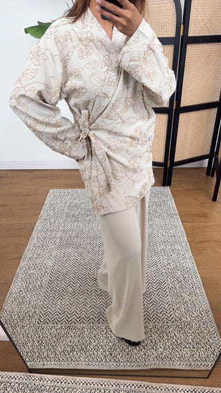 cream embroidered wrap coord- Elois - Fash Focused