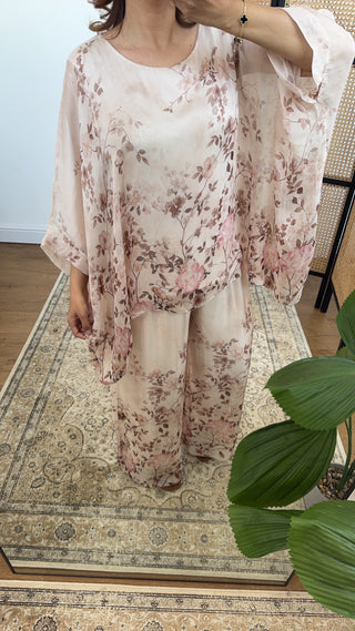 Cream floral chiffon coord- Nalani - Fash Focused