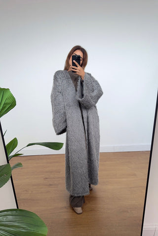 Grey Faux Fur Kimono Coatigan Freya soft touch fabric relaxed silhouette perfect for autumn winter layering