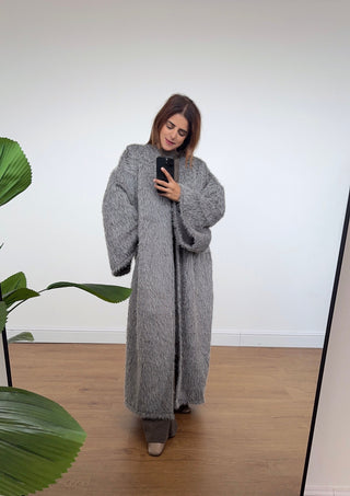 Grey Faux Fur Kimono Coatigan Freya soft touch fabric relaxed silhouette perfect for autumn winter layering
