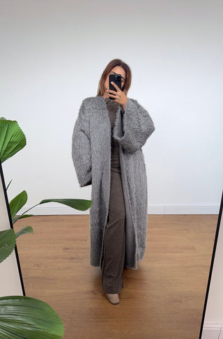 Grey Faux Fur Kimono Coatigan Freya soft touch fabric relaxed silhouette perfect for autumn winter layering
