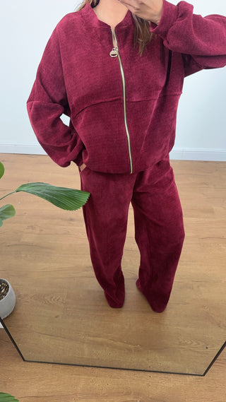 Fash Focused – Front view of wine velvet modest co-ord – Winter outfit