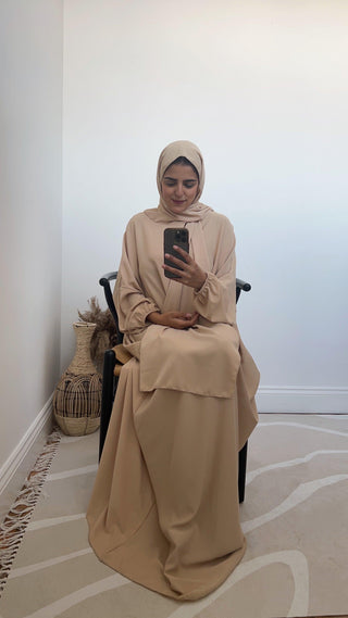 Abaya with attached scarf Beige- Layli - Fash Focused