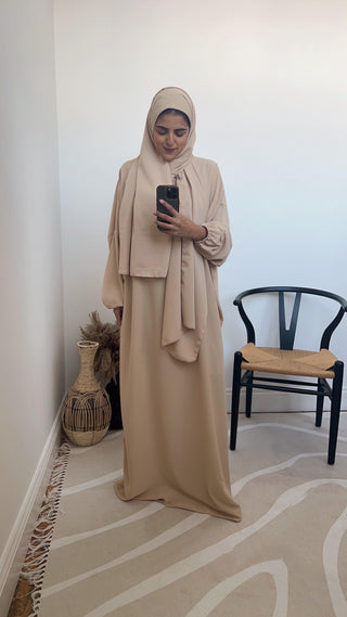 Abaya with attached scarf Beige- Layli - Fash Focused