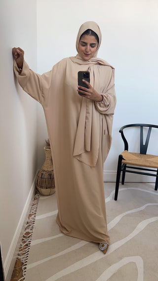 Abaya with attached scarf Beige- Layli - Fash Focused