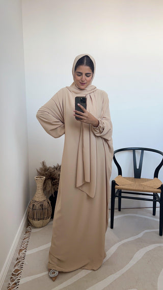 Abaya with attached scarf Beige- Layli - Fash Focused