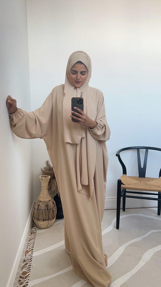 Abaya with attached scarf Beige- Layli - Fash Focused